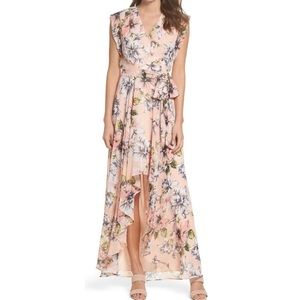 Eliza J Pink Floral Ruffle High Low Maxi Dress size 10